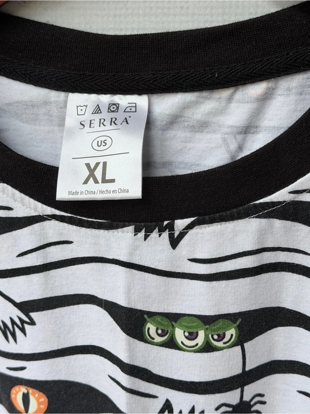 Serra White & Black Mummy Eye Long Sleeve Pajama Set with Green & Orange Eyes
